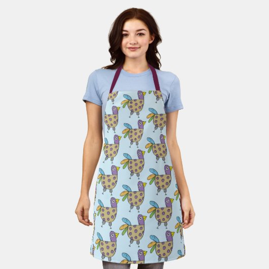 Tablier Amusant Quirky Poulets de poule Motif Bleu (Porté)