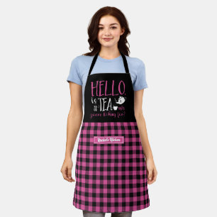 Tablier Amusant Tea Pun Noir Rose Plaid Motif