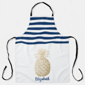 Tablier Ananas Doré Bleu Marine Rayé Blanc (Recto)