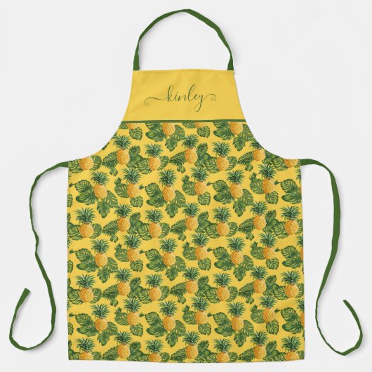 Tablier Ananas et Feuilles tropicaux en or (Recto)