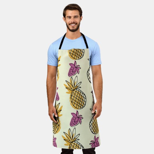 Tablier Ananas, fraise design textile vintage. (Porté)