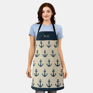 Tablier Ancre bleu marine avec Monogram Beige Coastal