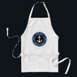 Tablier Ancre personnalisée et corde Capitaine Bateau ou n<br><div class="desc">Une Ancre navale et une conception de corde personnalisée avec capitaine ou autre titre personnalisé et votre nom de bateau ou tout autre texte personnalisé en bleu marine sur un tablier de chef de barbecue pour adultes. Fait un grand cadeau et une pièce de conversation pour n'importe quelle occasion.</div>