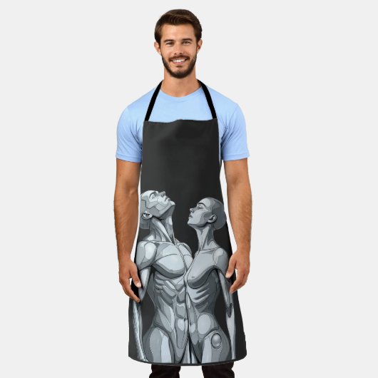 Tablier Android Union: Cyborg Couple All-Over Print Apron (Porté)