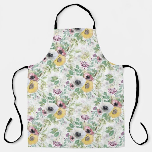 Tablier Anémones rose, blanc et jaune. (Recto)