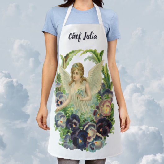 Tablier Ange de Pâques victorien avec fleurs de pensée vio