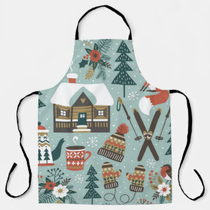 Tablier Animaux forestiers : Hiver Vintage sans couture.