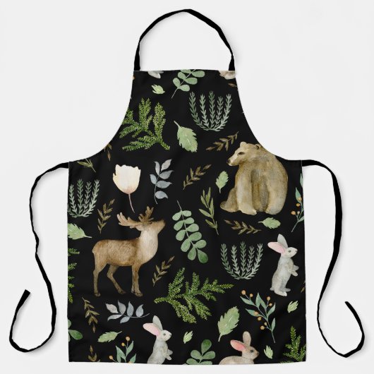 Tablier Animaux mignons : Aquarelle Tirée À La Main. (Recto)