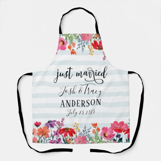 Tablier Annonce de mariage floral rayé (Recto)