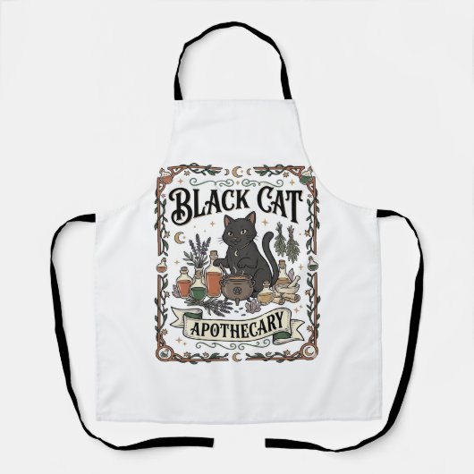 Tablier Apothicaire Chat Noir Chat Sorcière Mystique Apoth (Recto)