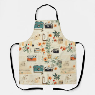 Tablier Appareil Photo Vintage Radio Floral Sarcelle Orang