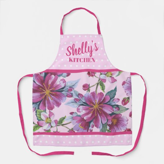 Tablier Apple Blossoms and Pink Polka Dots Apron (Recto)