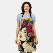Tablier Apron ART Imprimer Femmes Avec Fleur Wreath (Porté)