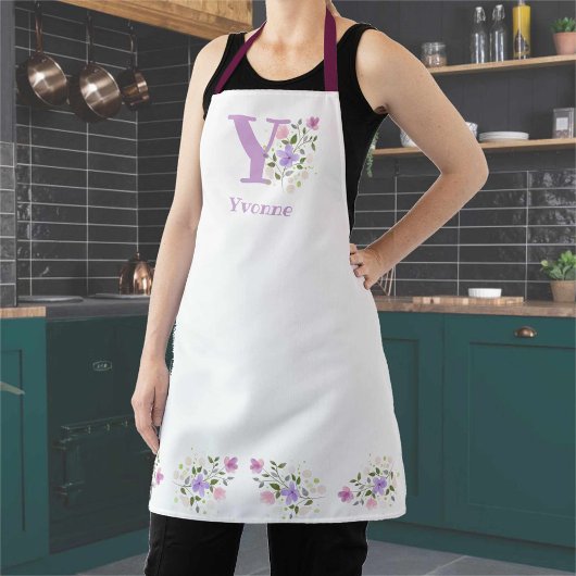 Tablier Apron avec l'Initiale du Porteur & Nom avec Fleurs