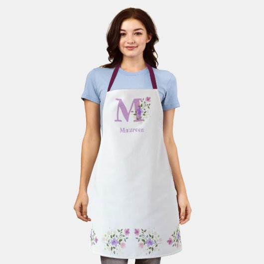 Tablier Apron avec l'Initiale du Porteur & Nom avec Fleurs (Porté)