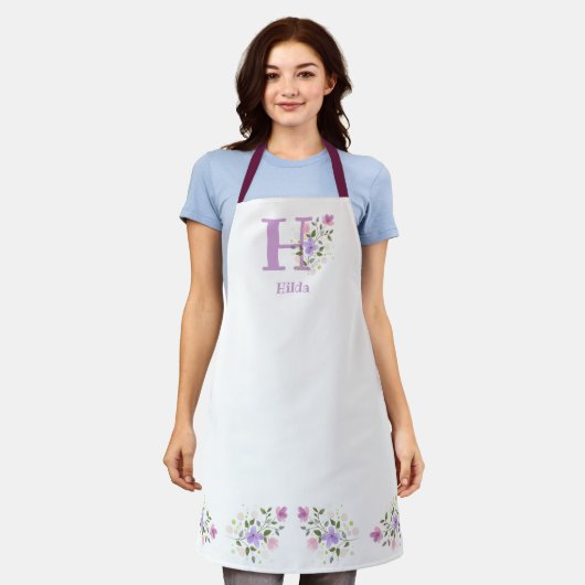Tablier Apron avec l'Initiale du Porteur & Nom avec Fleurs (Porté)