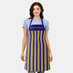Tablier Apron Cafe Bleu et Gold Stripe Joyeux Noël