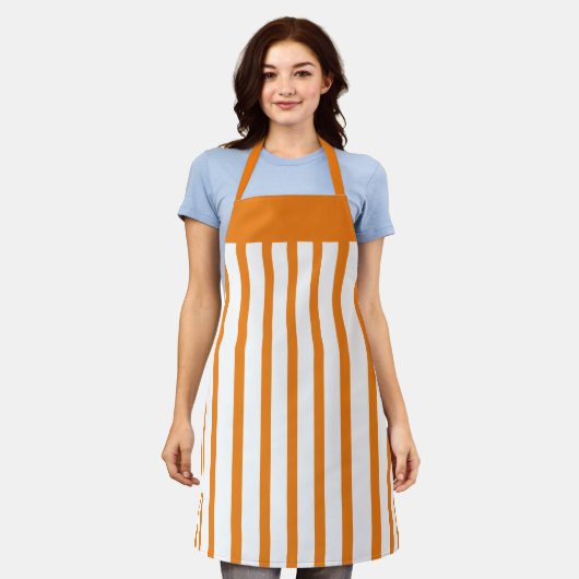 Tablier Apron Cafe Orange et White Stripe (Porté)