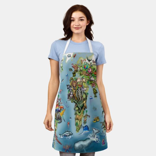 Tablier Apron Carte du monde Animaux (Porté)