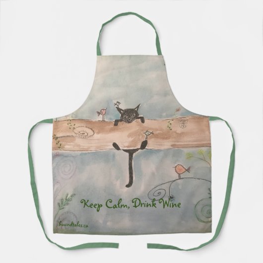 Tablier Apron Chat, Restez Calme Boire Vin (Recto)