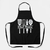 Tablier Apron Chef noir - Nom personnalisé Kitchen Cadeau (Recto)