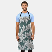 Tablier Apron Damask Noir Blanc Smokey Aqua (Porté)