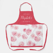 Tablier Apron de cuisine à fleurs couleur rouge (Recto)
