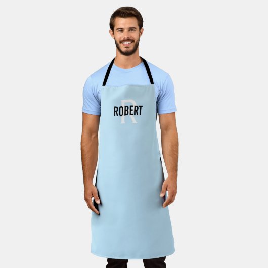 Tablier Apron de monogramme de l'homme bleu clair moderne (Porté)