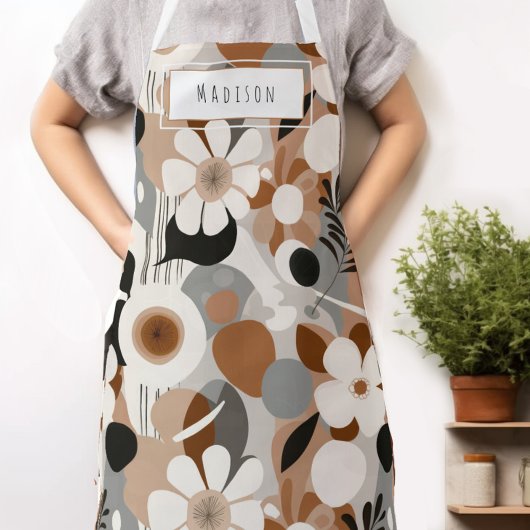 Tablier Apron de nom moderne rétro floral du milieu du siè