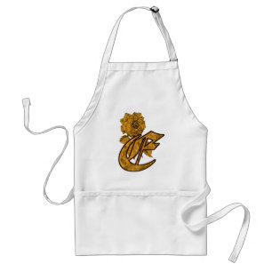 Tablier Apron de pivoine d'or E initial de monogramme