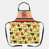 Tablier Apron d'Halloween rétro avec sorcière de chat et C (Recto)