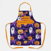 Tablier Apron d'Halloween violet avec Citrouilles, Fantôme (Recto)