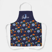 Tablier Apron floral bleu et orange du pavot (Recto)