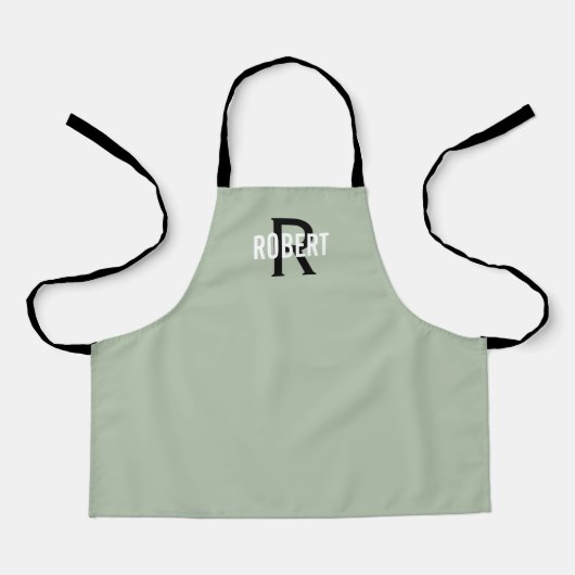 Tablier Apron moderne sauge vert monogramme nom de garçon (Recto)
