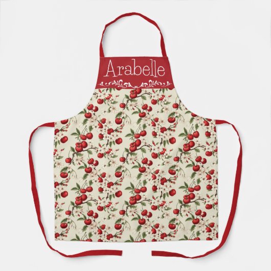 Tablier Apron Motif de cerisier rouge vif (Recto)