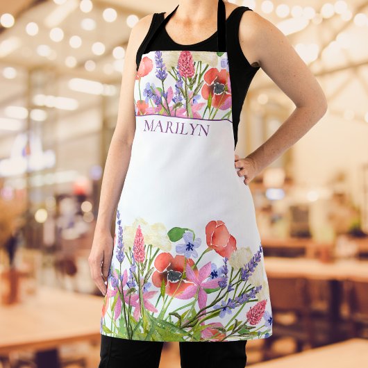 Tablier Apron nom cadeau floral apron fleurs personnalisée