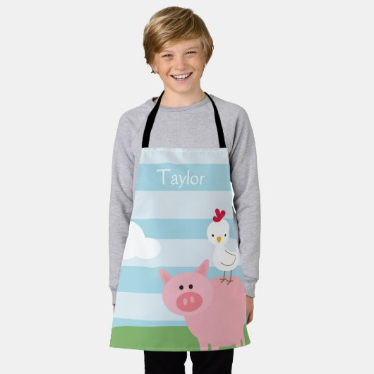 Tablier Apron Personnalisé Barnyard Cow and Chicken Kids (Porté)
