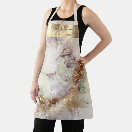Tablier apron professionnel de beauté aquarelle et feuille (Insitu)