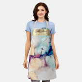 Tablier apron professionnel de beauté couleur bleu violet (Porté)