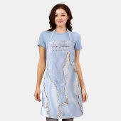 Tablier apron professionnel de beauté pastel blue agate (Porté)