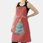 Tablier Apron rouge avec arbre de Noël Kawaii (Insitu)