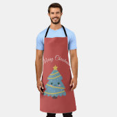 Tablier Apron rouge avec arbre de Noël Kawaii (Porté)