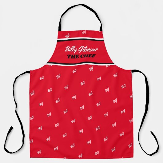 Tablier Apron rouge moderne avec nom de chef (Recto)