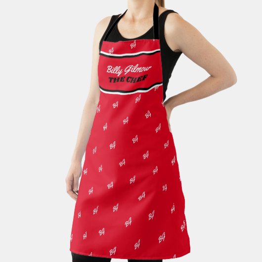 Tablier Apron rouge moderne avec nom de chef (Insitu)