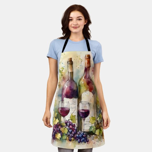 Tablier Apron Vignoble de campagne aquarelle (Porté)