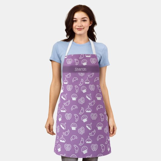 Tablier Apron Violet Avec Nom Personnalisé | Cadeau pour u (Porté)