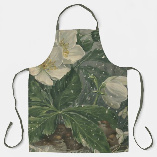 Tablier Apron White Garden Flowers Apron for Women   (Recto)