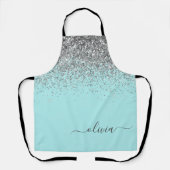 Tablier Aqua bleu Turquoise Parties scintillant argent Mon (Recto)