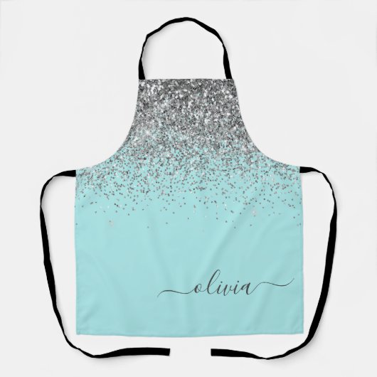 Tablier Aqua bleu Turquoise Parties scintillant argent Mon (Recto)