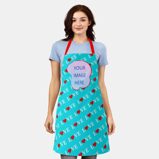 Tablier Aqua Blue LOVE Modern Chic (Porté)